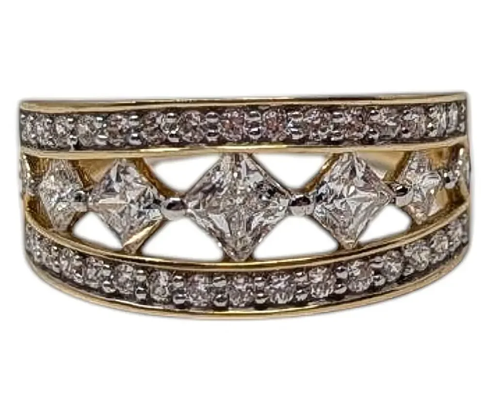 Vintage Estate Jewelry 14k Gold CZ Wide Band Ring Size 9 – 4.09g